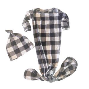 Milkmaid Goods 2 Piece Set Knotted Gown and Matching Hat Buffalo Plaid 0-3M